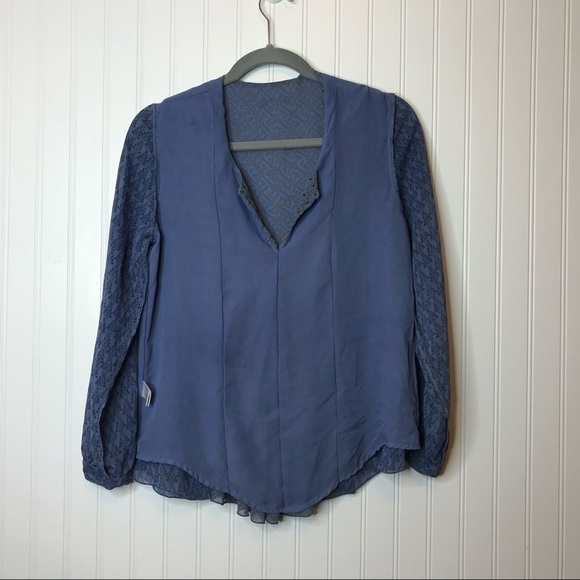 Coldwater Creek Boho‎ Beaded Top Size PS (6-8) Blue Long Sleeves Lined Pleated - Picture 3 of 11